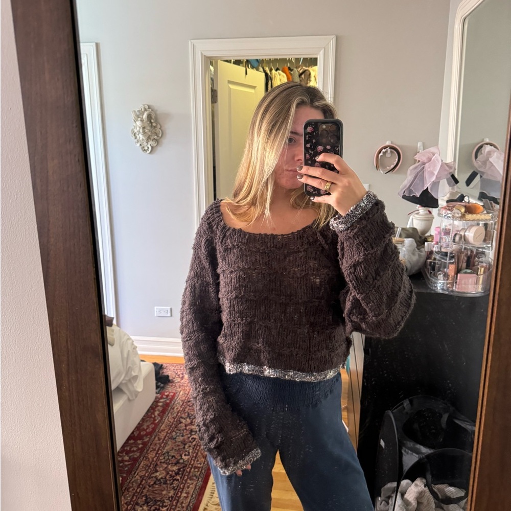 Free people cutesy off shoulder purple sweater